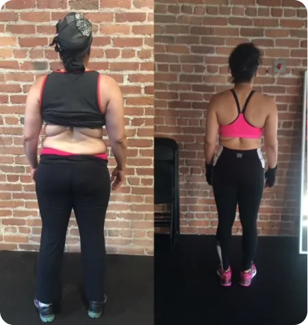 A woman's before and after weight loss photos from behind