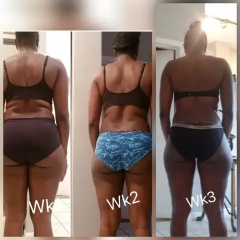 A woman's before and after weight loss photos from behind